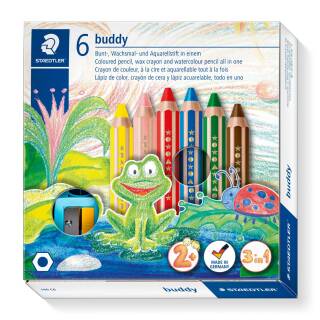 buddy-Buntstifte 6 Farben, 3 in 1, inkl. Spitzer
