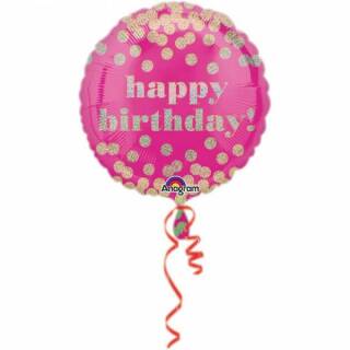 Folienballon Happy Birthday Punkte Standard Rund, 43 cm