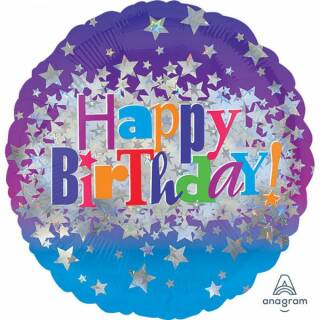 Folienballon Happy Birthday Bright Stars Standard Rund, 43 cm