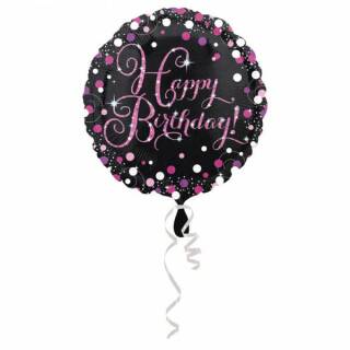 Folienballon "Happy Birthday" Pink Celebration Standard Rund, 43 cm