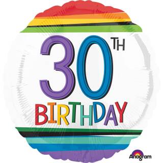 Folienballon 30 Birthday Rainbow Standard Rund, 43 cm