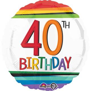 Folienballon 40 Birthday Rainbow Standard Rund, 43 cm