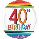 Folienballon 40 Birthday Rainbow Standard Rund, 43 cm