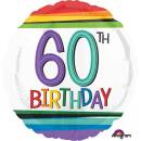 Folienballon 60 Birthday Rainbow Standard Rund, 43 cm