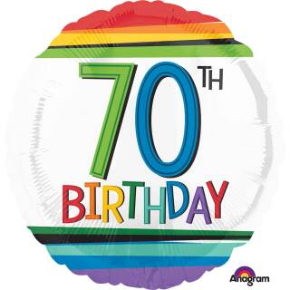 Folienballon 70 Birthday Rainbow Standard Rund, 43 cm