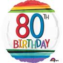 Folienballon 80 Birthday Rainbow Standard Rund, 43 cm