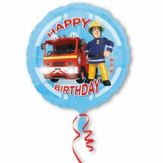 Folienballon Feuerwehrmann Sam "Happy Birthday"  Standard Rund, 43 cm