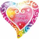 Folienballon Herz Happy Birthday bunt Standard, 43 cm