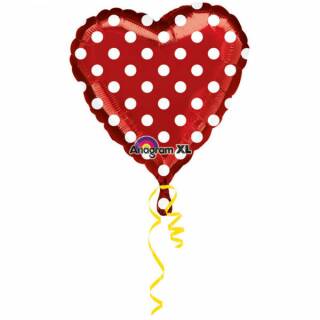 Folienballon Herz rot mit Punkten Standard, 43 cm