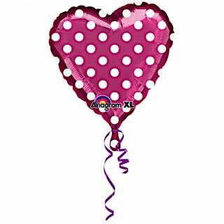 Folienballon Herz fuchsia mit Punkten Standard, 43 cm