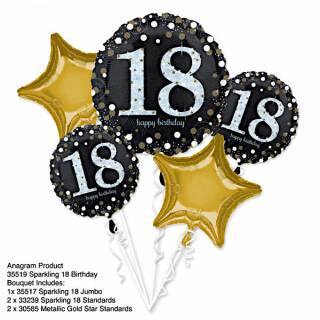 Folienballons 5er Bouquet "Sparkling Birthday 18", verpackt