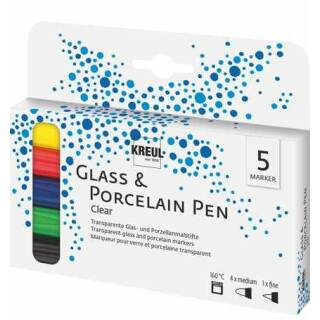 Glasmalfarbe-Porzellanfarbe im Stift, Clear medium 5er Set