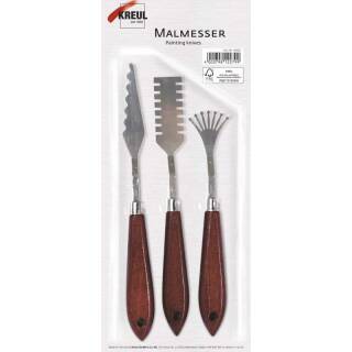 Malmesser 3er Set mit Metallklingen und Holzgriffen, Kreul