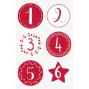 Sticker Zahlen Advent, rot, Ø 4 cm
