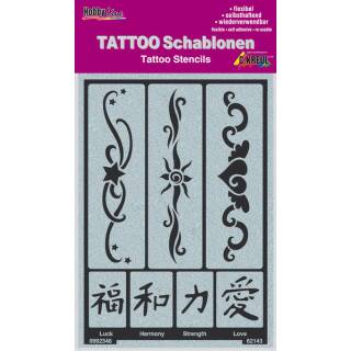 Tattooschablonen Bänder und asiatische Schriftzeichen