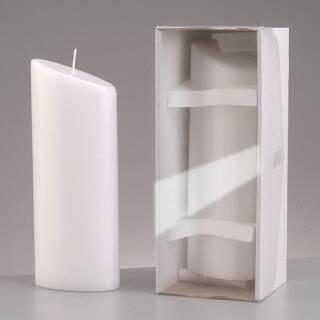 Kerze incl. Box, Ellipse abgeschrägt, 230 x 90 x 55 mm, weiß