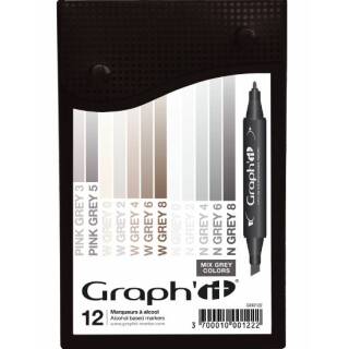 Graph It Alkohol Marker 12er Set - Mix greys
