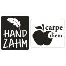 Motiv-Label "handzahm", "carpe diem",...