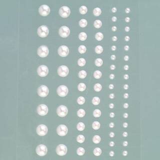 Pastik-Halbperlen, selbstklebend, Rund, 3, 5 und 7 mm, 72 Stk., weiß perle
